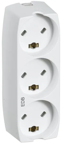LK Vägguttag med 3 rektangulära EDB-kontakter, 2-polig med jord, vit